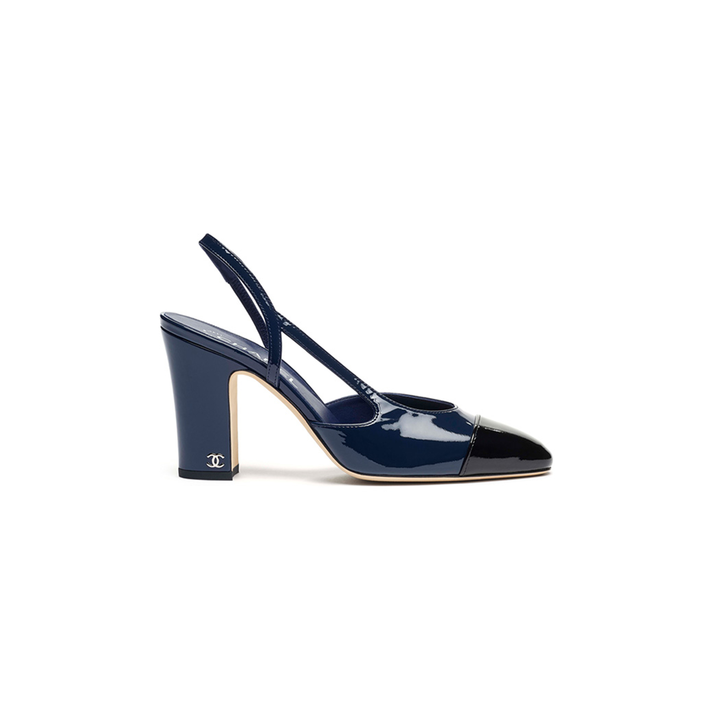 CHANEL SLINGBACKS PATENT CALFSKIN NAVY BLUE & BLACK G45509